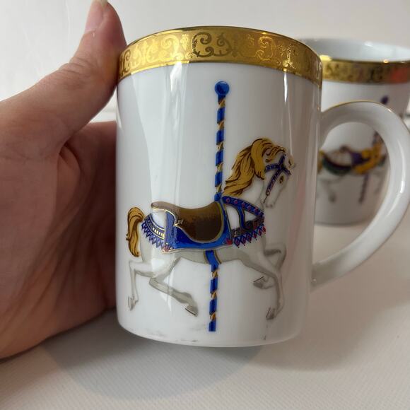 Royal Gallery Gold Buffet Carousel Set 2 China Coffee Cups Purple Blue Gold Rim - Picture 3 of 12